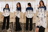 عنوان محصول شومیز زنانه گلدار سرمهای سفید یقه کلاسیک Elegant FloralShert